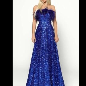 Stunning Tarik Ediz Blue Sequin Gown, Never Worn!!